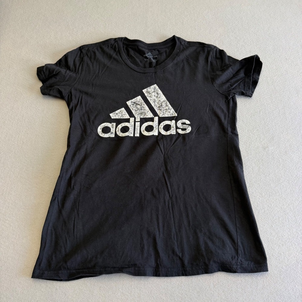 Adidas Amplifier Tee Black Distressed Logo Short Sleeve Cotton Shirt Mens Medium